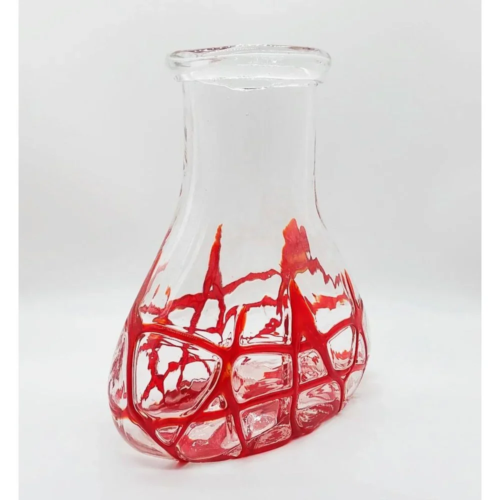 Hand-blown Red Flame Art Glass Vase By Margie’s Garden